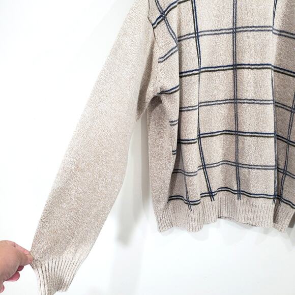 Haggar Men Sweater Striped Long Sleeve Oatmeal Blue and Green Strips XXL Vtg - Picture 4 of 15